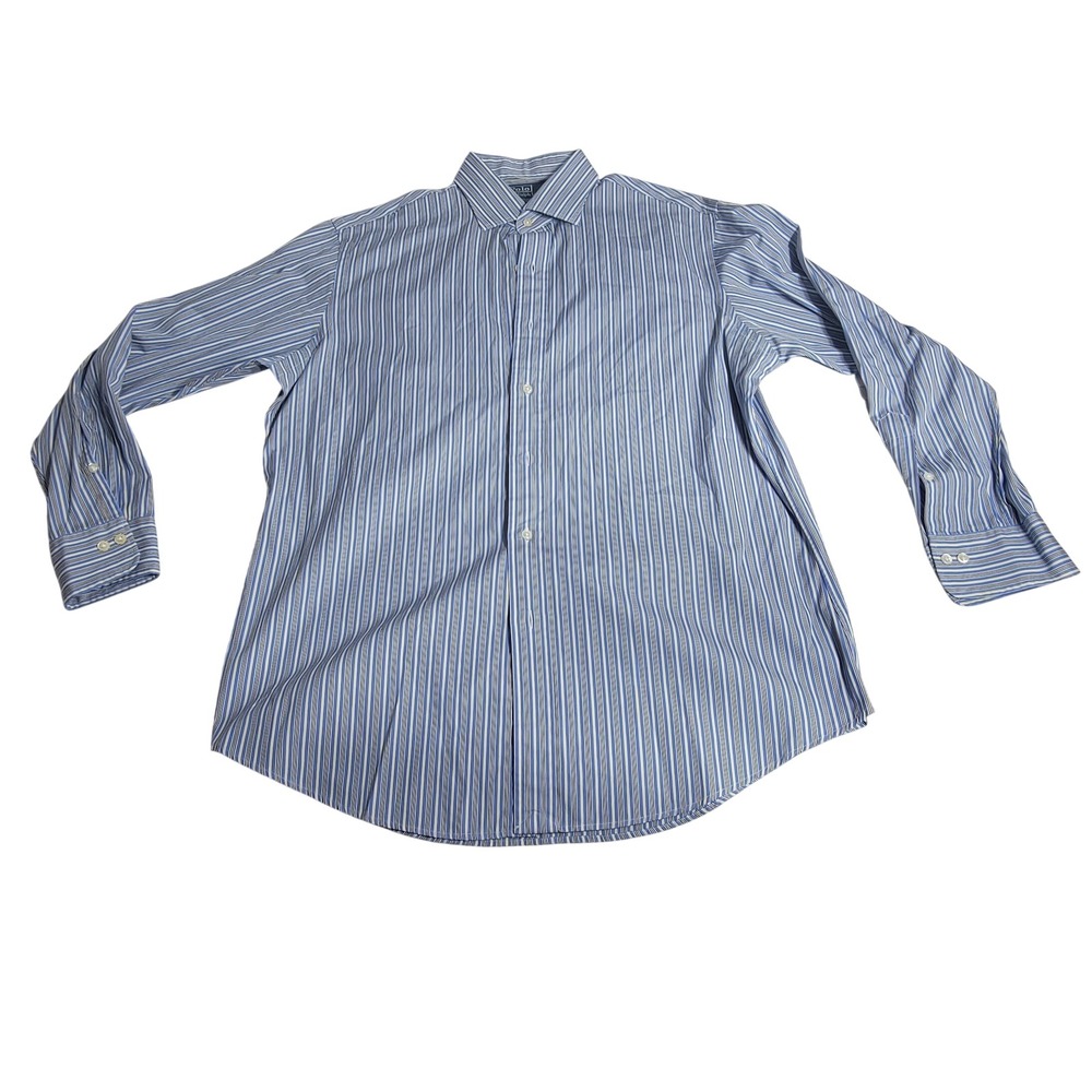 Polo Ralph Lauren Regent‎ Custom Fit Blue Striped Dress Shirt Mens 16.5 32/33